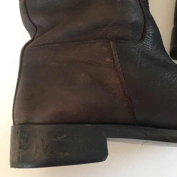 Zara brown leather side zip flat boots sz 37 - Picture 2 of 9